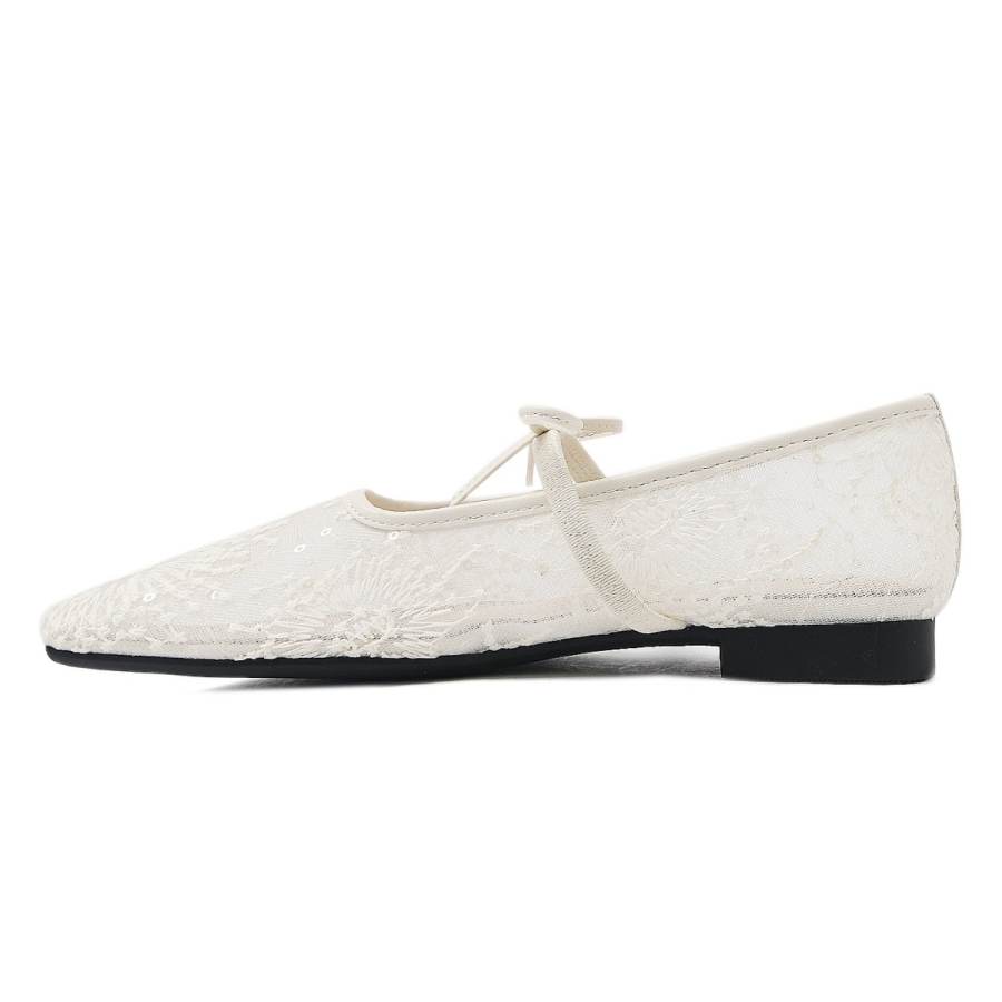 CAMEIDO Fabric Block Heel Mary Jane Shoes Women's Beige