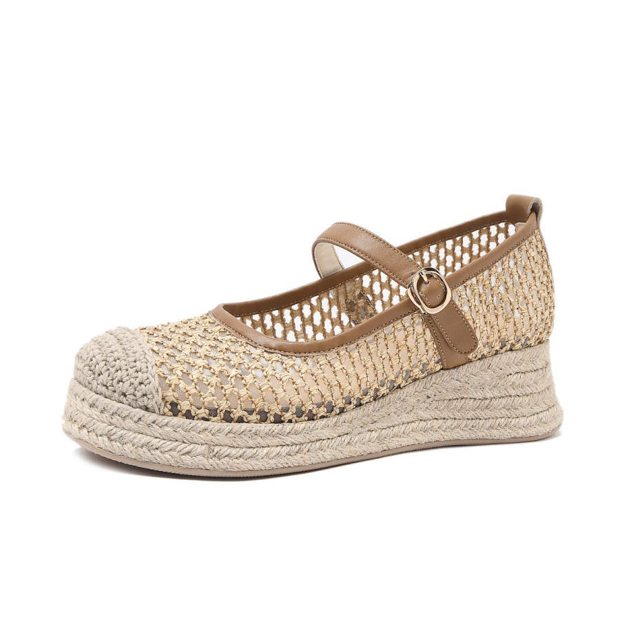 CAMEIDO Fabric Platform Mary Jane Shoes Women's Brown