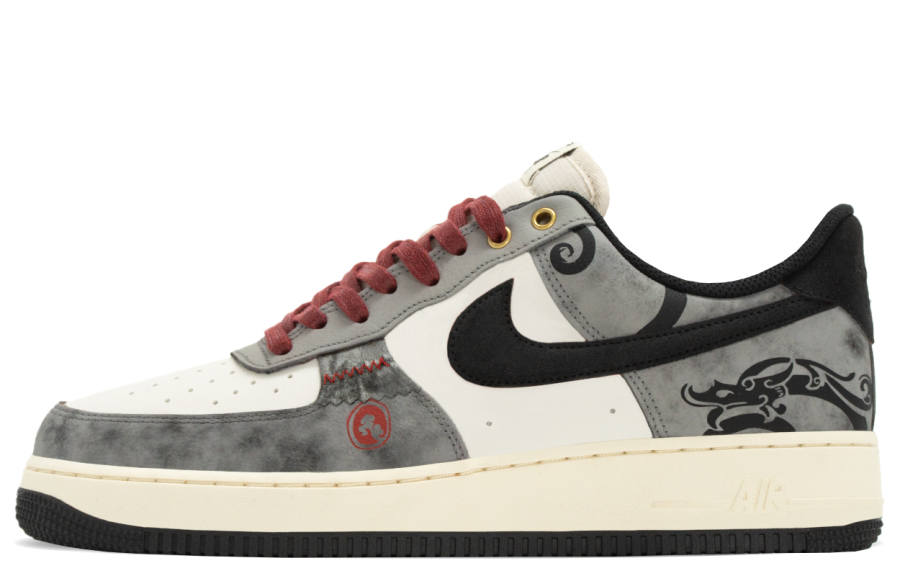 Nike Nike Air Force 1 Dragon Pattern Jade Ring Abrasion Resistant Slip Resistant Low top Skateboard Shoes Men's Black Gray