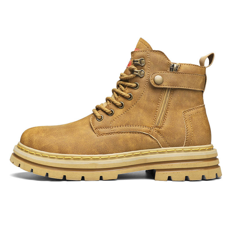 TOMAY TOMAY Microfiber Leather Crew Combat Boots Unisex Tan