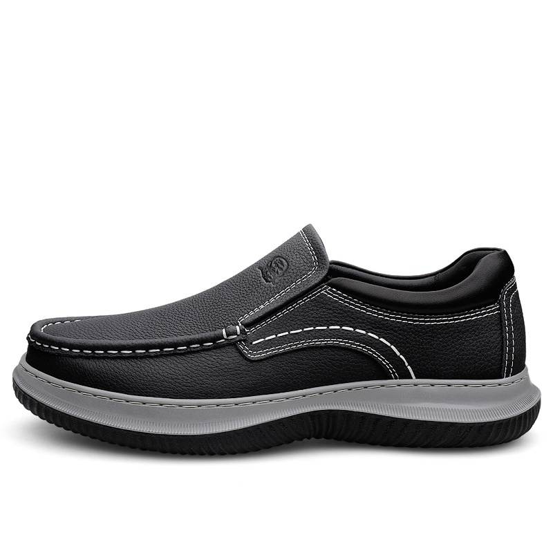LAORENTOU Casual Leather Shoes Men's Low Top Black/Blue