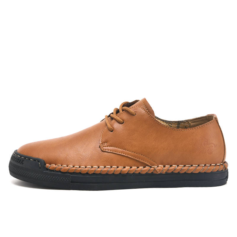 WENNAI Top Grain Cow Leather Casual Shoes Men's Brown