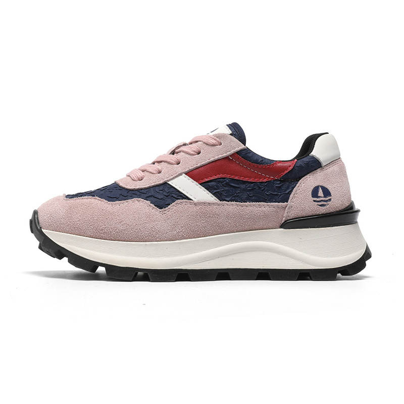 NAVIGARE Microfiber Leather Height Increasing Low top Chunky Sneakers Women's Deep Blue Pink