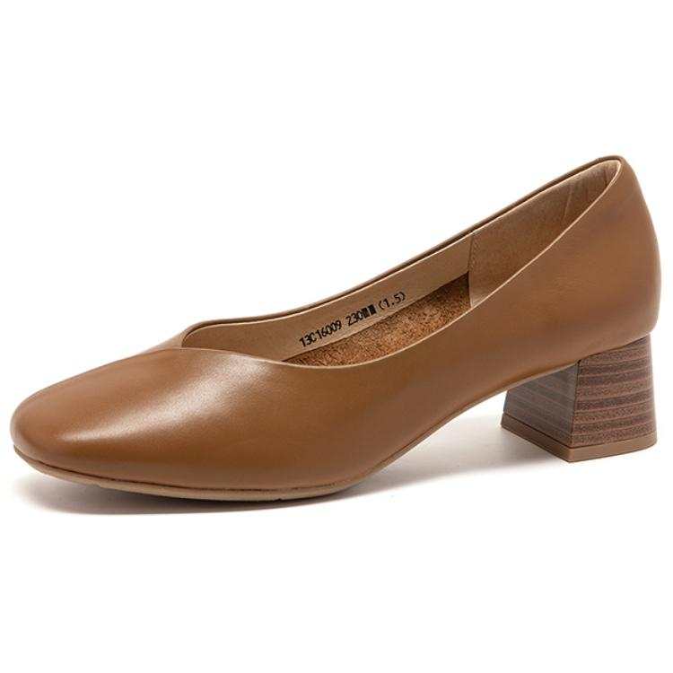 Satchi Cow Leather Chunky Heel High Heels 4.5cm Women's Khaki
