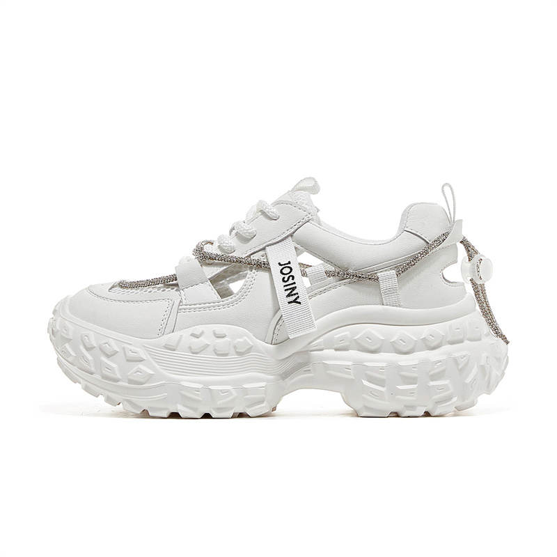 JOSINY Synthetic Leather, Textile Abrasion Resistant Breathable Low top Chunky Sneakers Women's Ecru