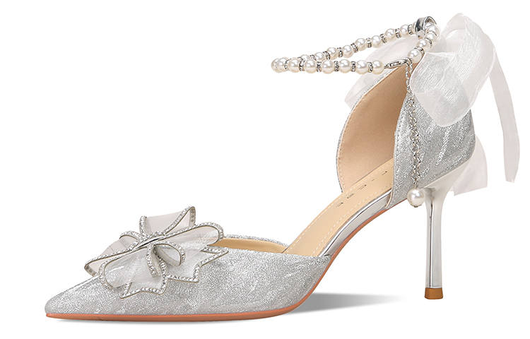 Ainer-cat Ainer cat LOVE Slim Heel High Heels 8cm Women's Silver