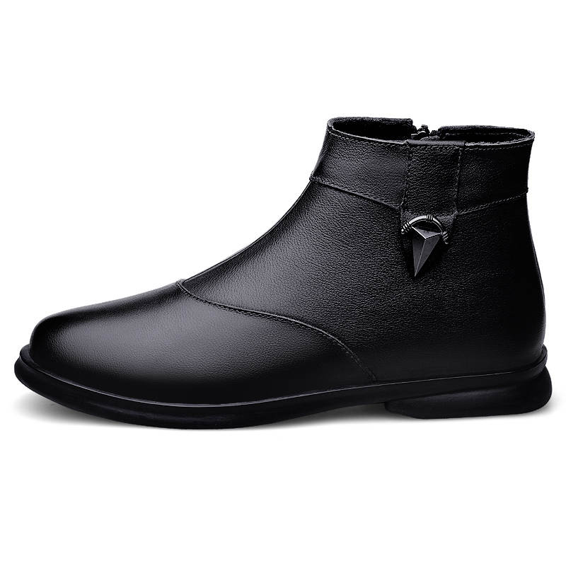 YINGLUNQISHI Top Grain Cow Leather Ankle Boots Men's Black