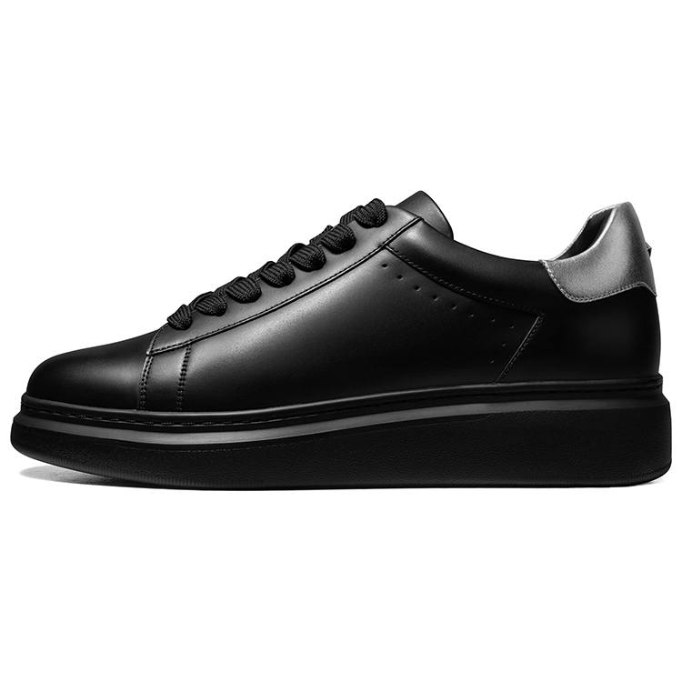 THOM WILLS Trendy Versatile Calfskin Casual Shoes Low top Skateboard Shoes Men's Black Silver Heel Tab