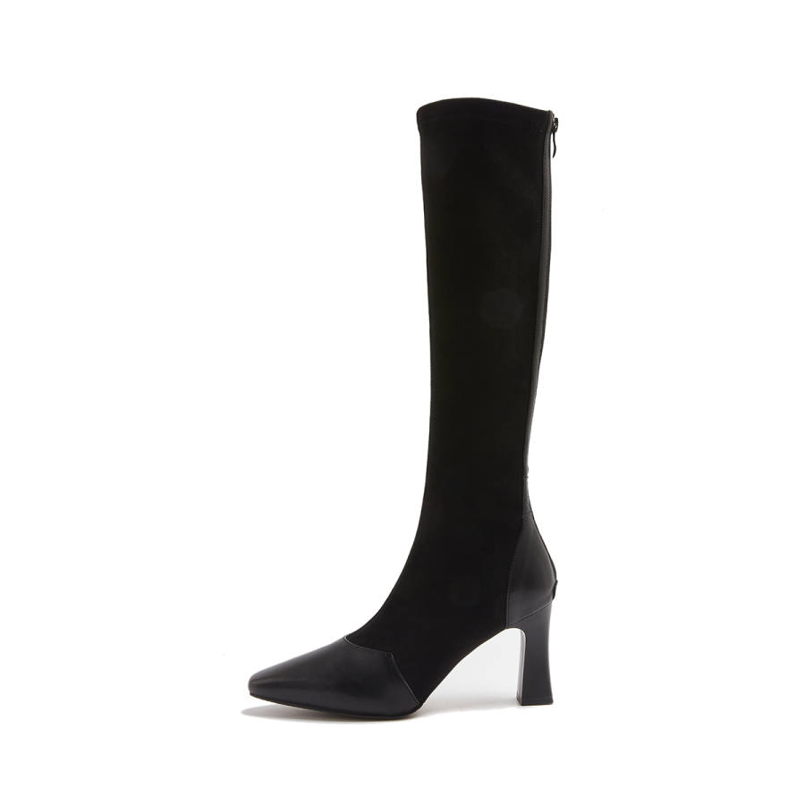 PIERCE GENTRY Top Grain Cow Leather Minimalist Style Knee high Boots 8cm Women's
