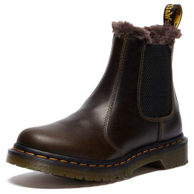 Dr.Martens Cow Leather Plush Short Chelsea Boots Women's Dark Brown