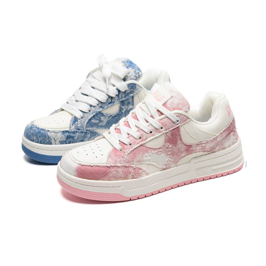 OAOQ Denim Abrasion Resistant, Lightweight, And Breathable Low top Skateboard Shoes Unisex