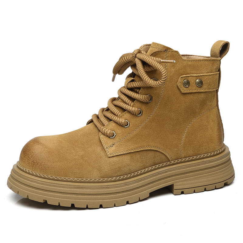 AOSAILUN Split Pig Leather Short Combat Boots Platform Men's Yellow