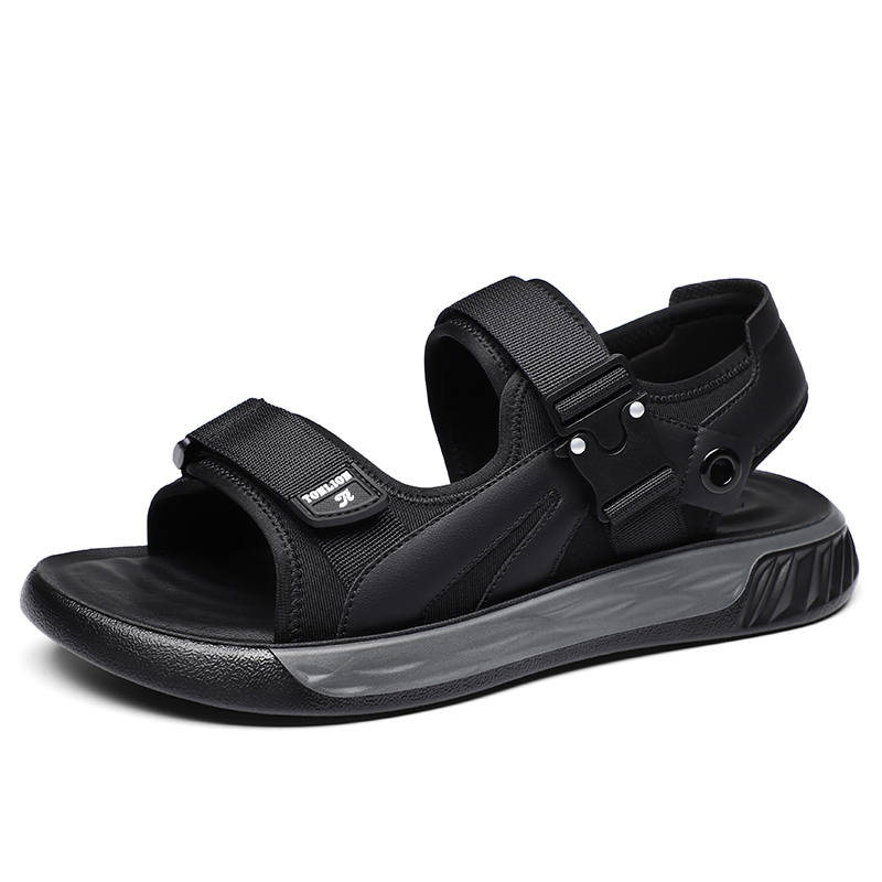 Tonlion Textile, Synthetic Leather Beach Sandals Men's Black