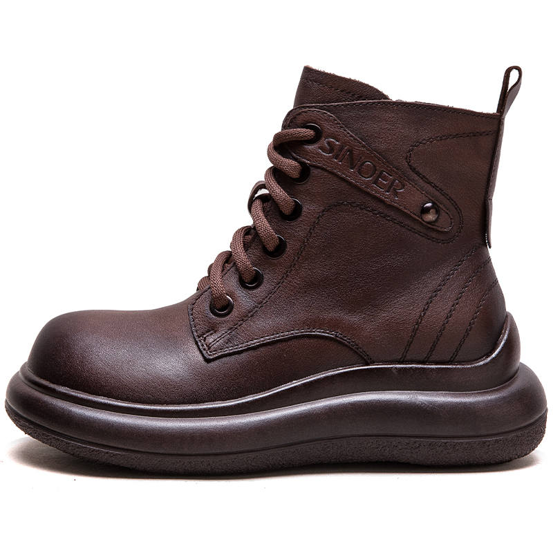 JIEZHOU Top Grain Cow Leather Short Combat Boots 6CM Women's