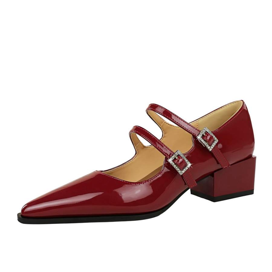 YAFEI XUANYU Patent Leather Chunky Heel Mary Jane Shoes Women's