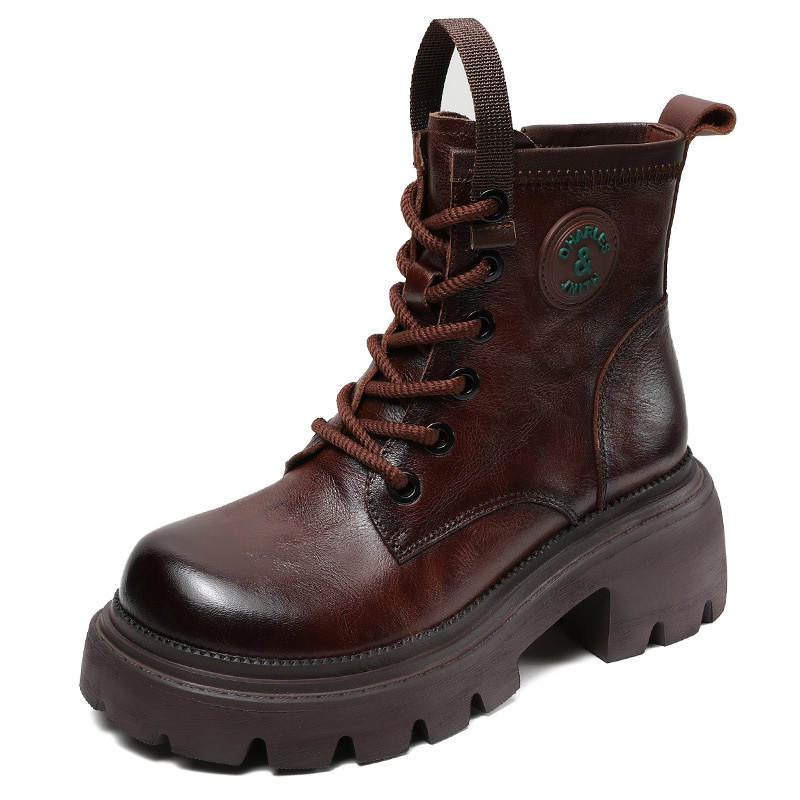 Devanro Devanro Top Grain Cow Leather Short Combat Boots 6.0cm Women's