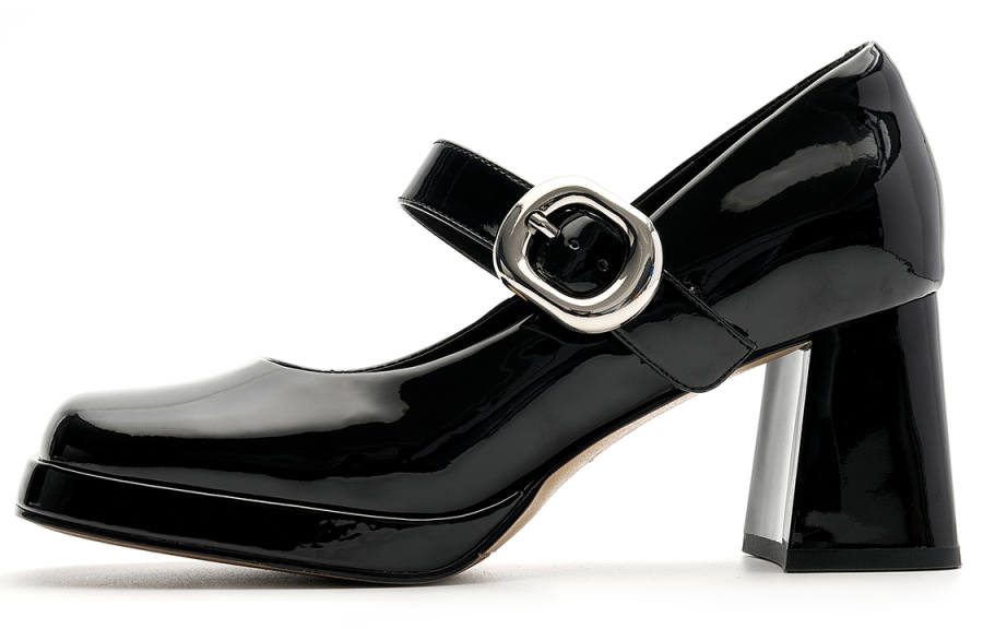 EBLAN Synthetic Leather Chunky Heel Mary Jane Shoes Women's Black