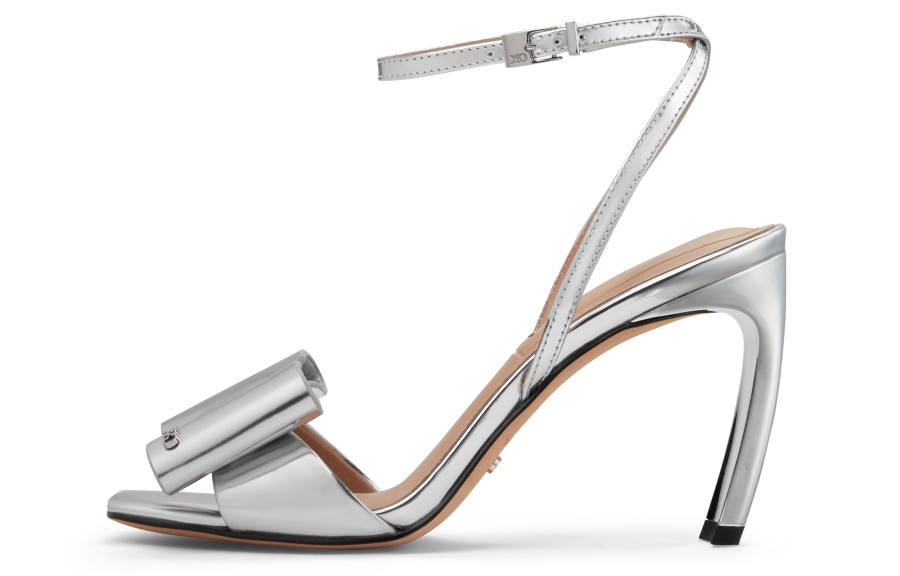CHARLES&KEITH Small Ck Top Grain Cow Leather One Strap Sandals 9.1cm Women's Silver