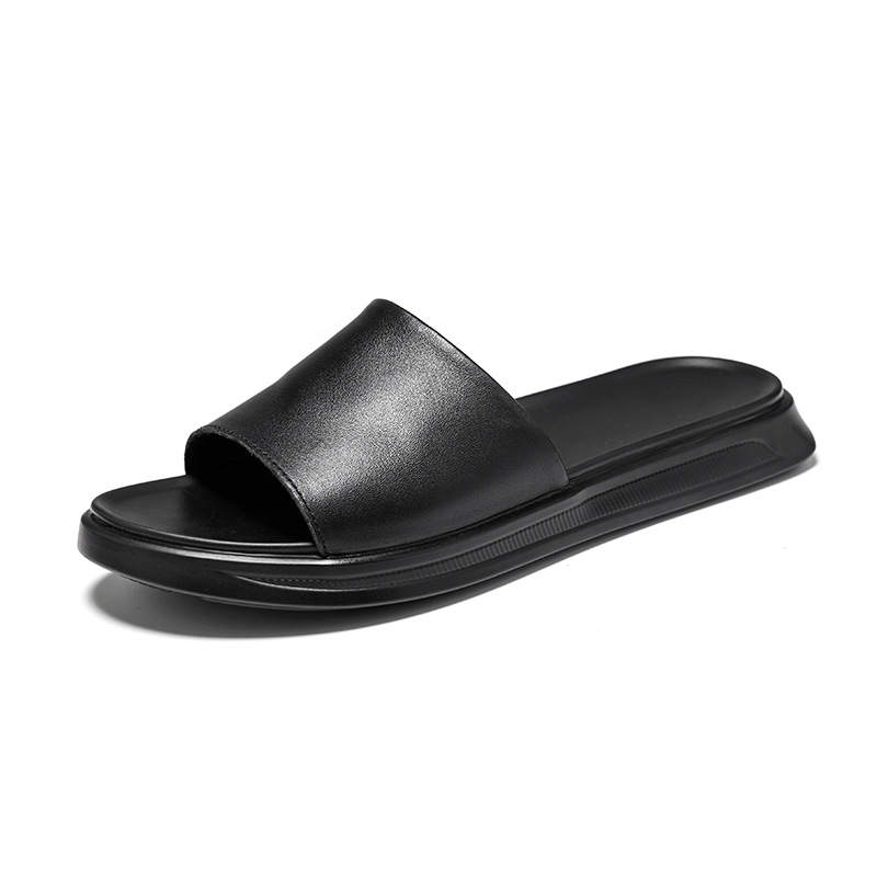 V ZERO FIVE V ZERO FIVE Top Grain Cow Leather Soft One Strap Sandals Men's Black