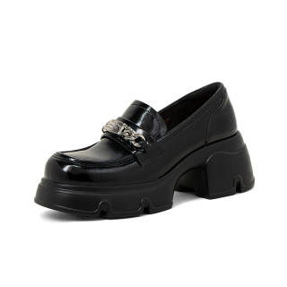 COMELY Cow Split Leather Loafers 6.5cm Women's Black