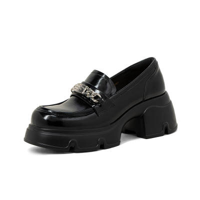 COMELY Cow Split Leather Loafers 6.5cm Women's Black