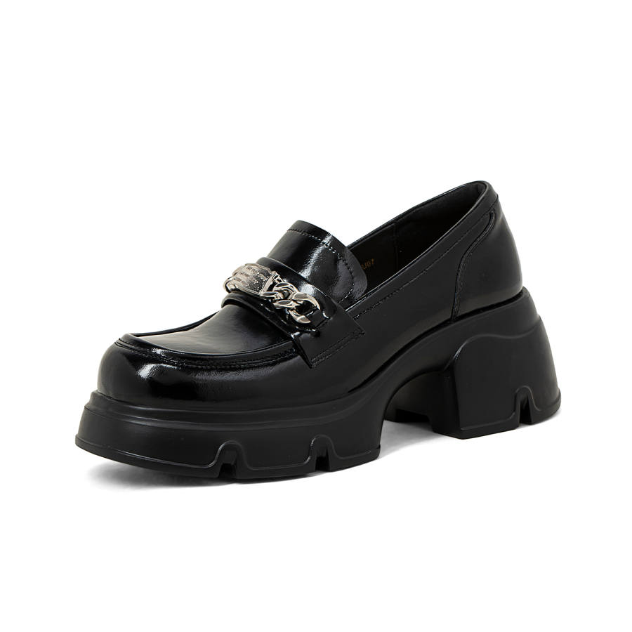 COMELY COMELY Cow Split Leather Loafers 6.5cm Women's Black
