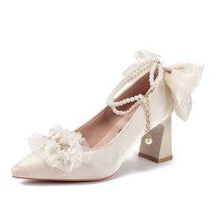 Xingdiman Chunky Heel High Heels Women's Ecru Gift Box Set