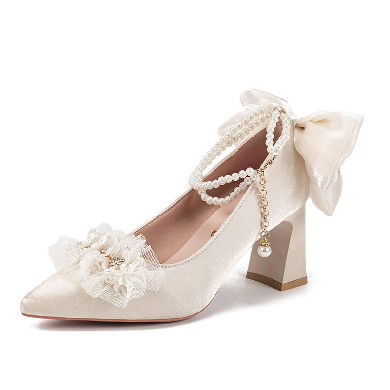 Xingdiman Chunky Heel High Heels Women's Ecru Gift Box Set