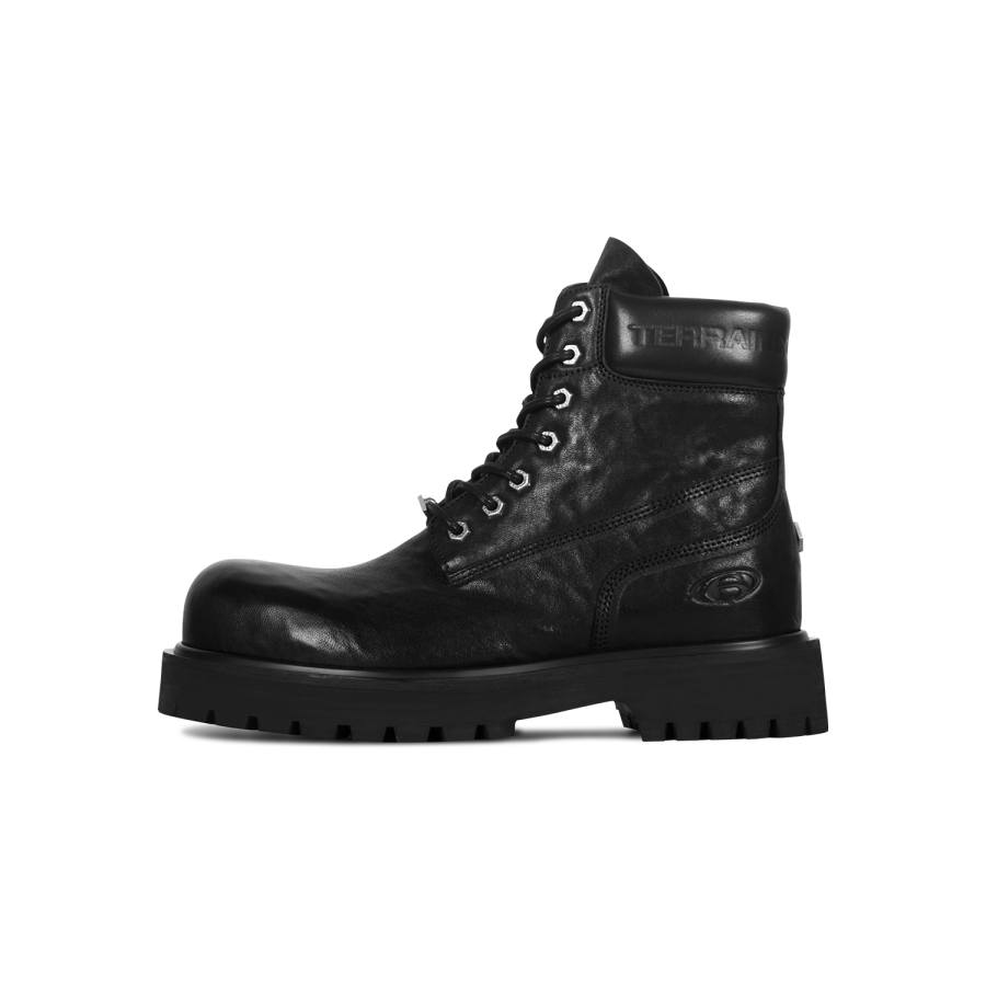 TERRA INCOGNITA Horse Leather Short Combat Boots Unisex Black