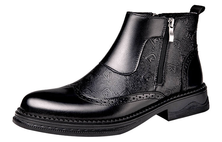 CKVUSAMG Top Grain Cow Leather Ankle Boots Men's Black