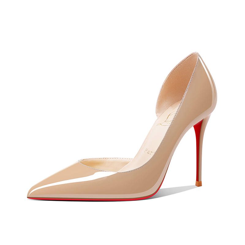 LUKECSION Patent Leather Slim Heel High Heels Women's Nude
