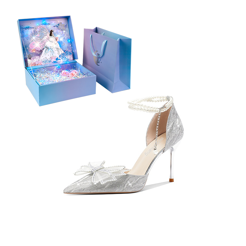 WUGUNIANG Slim Heel High Heels Women's Starry Silver