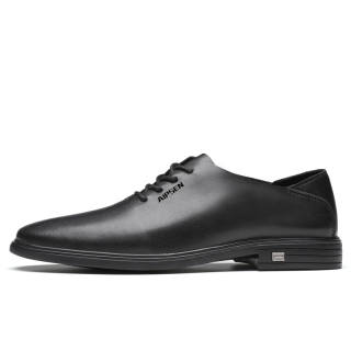 AIPSEN Top Grain Cow Leather Dress Shoes Men's All Black