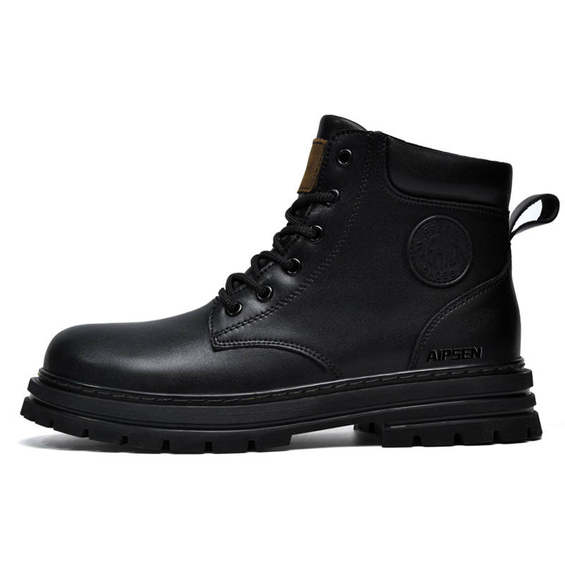 AIPSEN AIPSEN Cow Split Leather Short Combat Boots Unisex Black