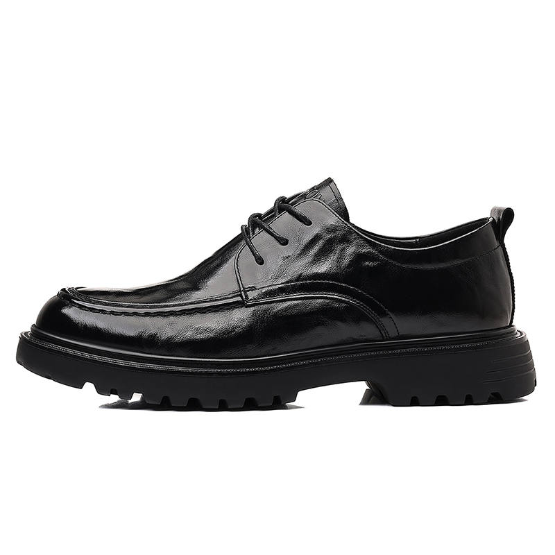 PT'SON Top Grain Cow Leather Casual Shoes Men's Black