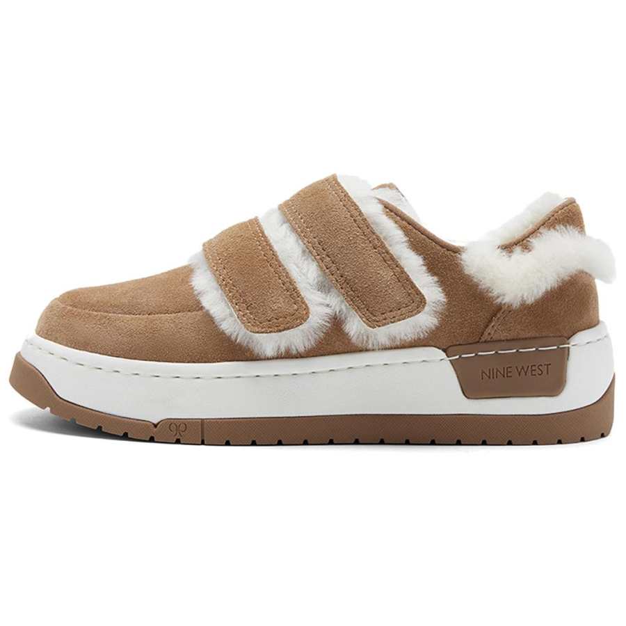NINE WEST Cow Split Leather Ankle Length Snow Boots Women's Chestnut