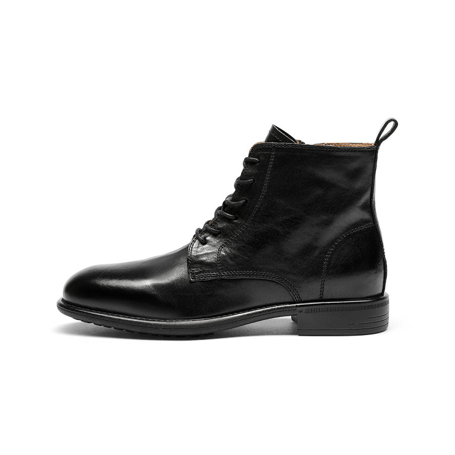 GOLDLION Cow Leather Short Combat Boots Women's Black