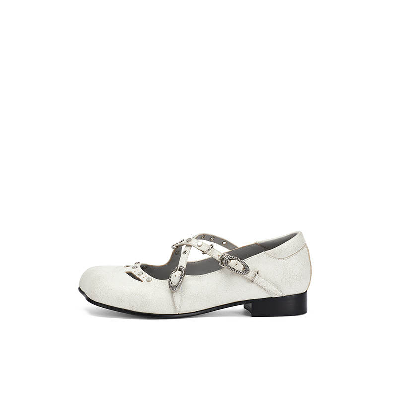 SUGARSU 25 Year Spring Vintage Butterfly Head Fashion Sandal With Metal Buckle Mary Jane Shoes, Women's, White