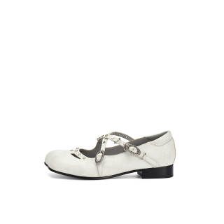 SUGARSU 25 Year Spring Vintage Butterfly Head Fashion Sandal With Metal Buckle Mary Jane Shoes, Women's, White
