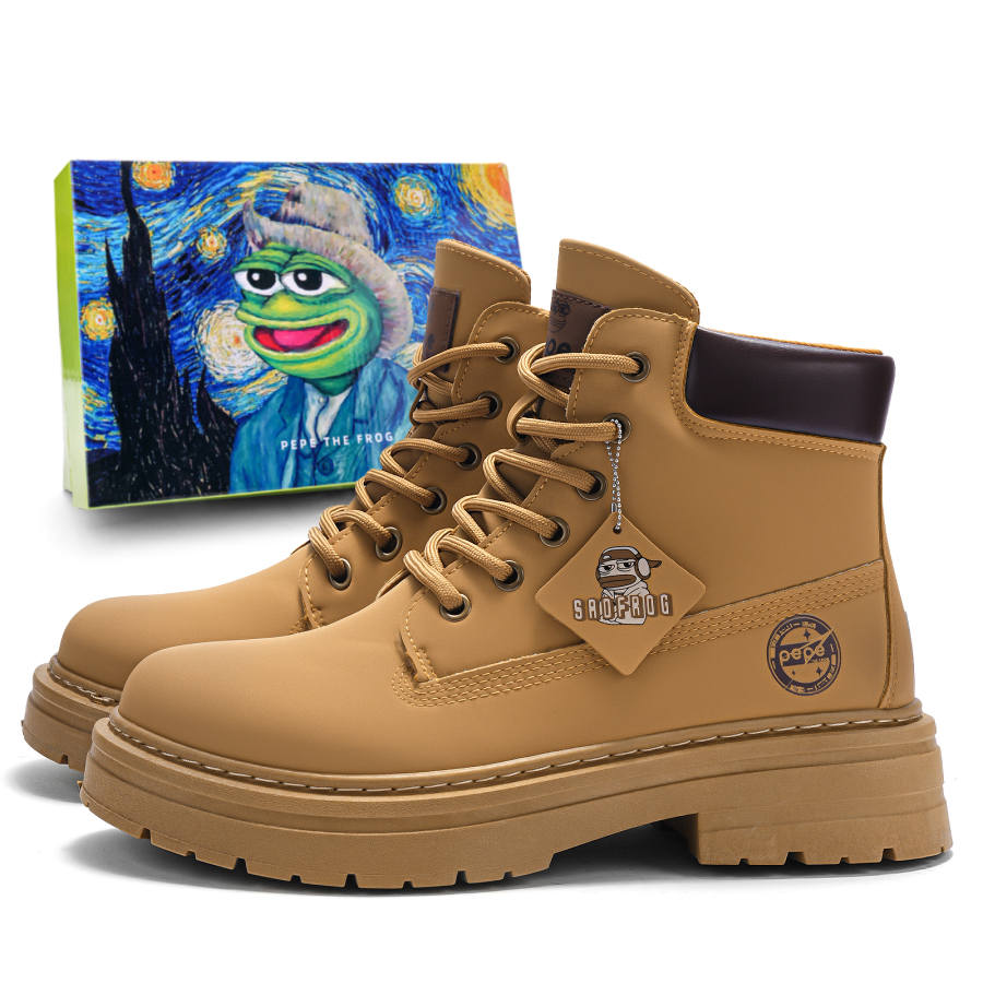 Pepe The Frog Synthetic Leather Short Combat Boots Unisex