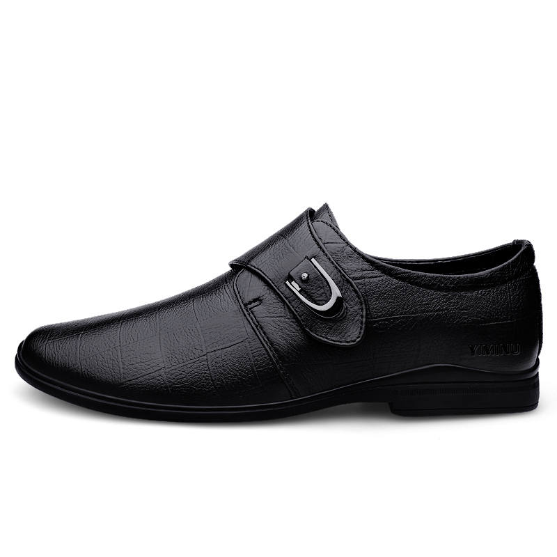 YIMINU Casual Leather Shoes Men's Low Top Black/Brown