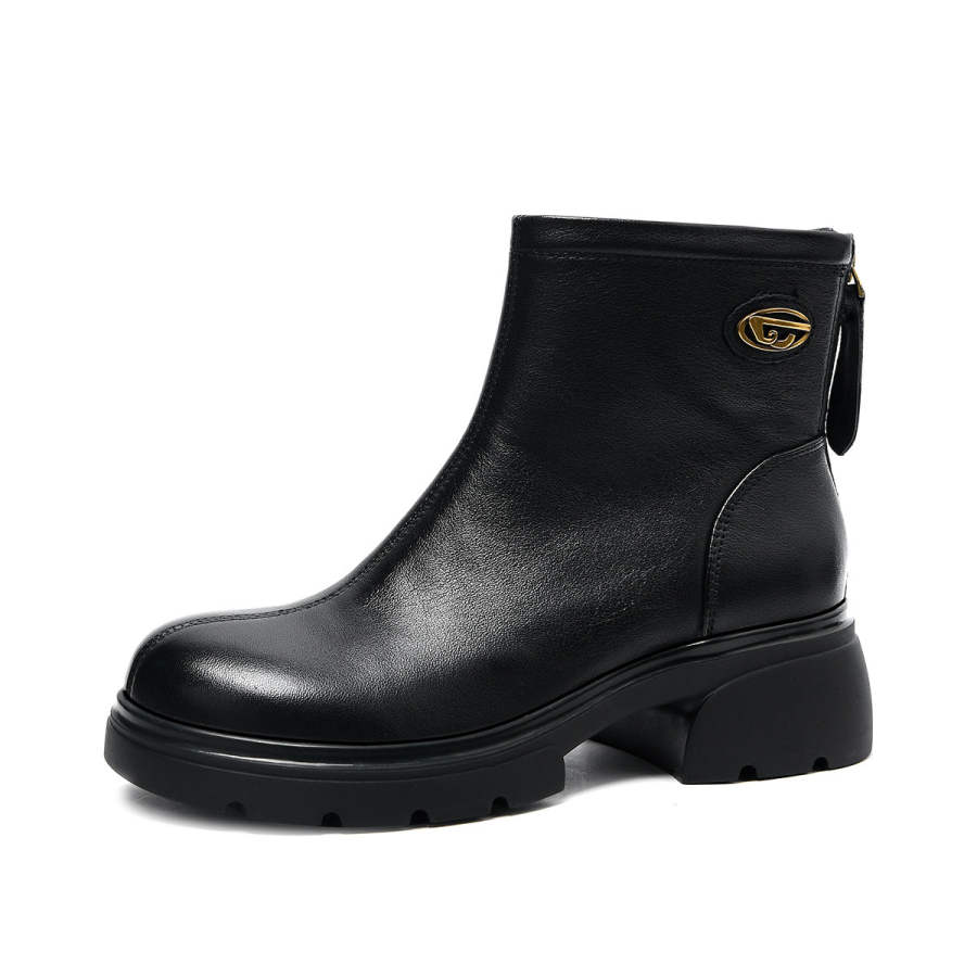CAMEIDO Cow Leather Ankle Boots 5CM Women's Black