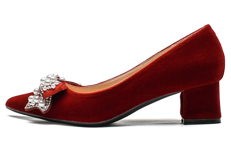 Ainer-cat Ainer cat Suede Chunky Heel High Heels 5CM Women's Red