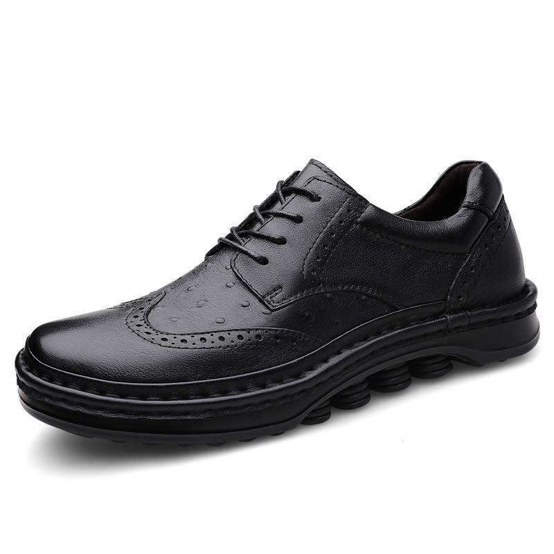 GONGNIULEITING Business Brogue Top Grain Cow Leather Casual Shoes Men's Black