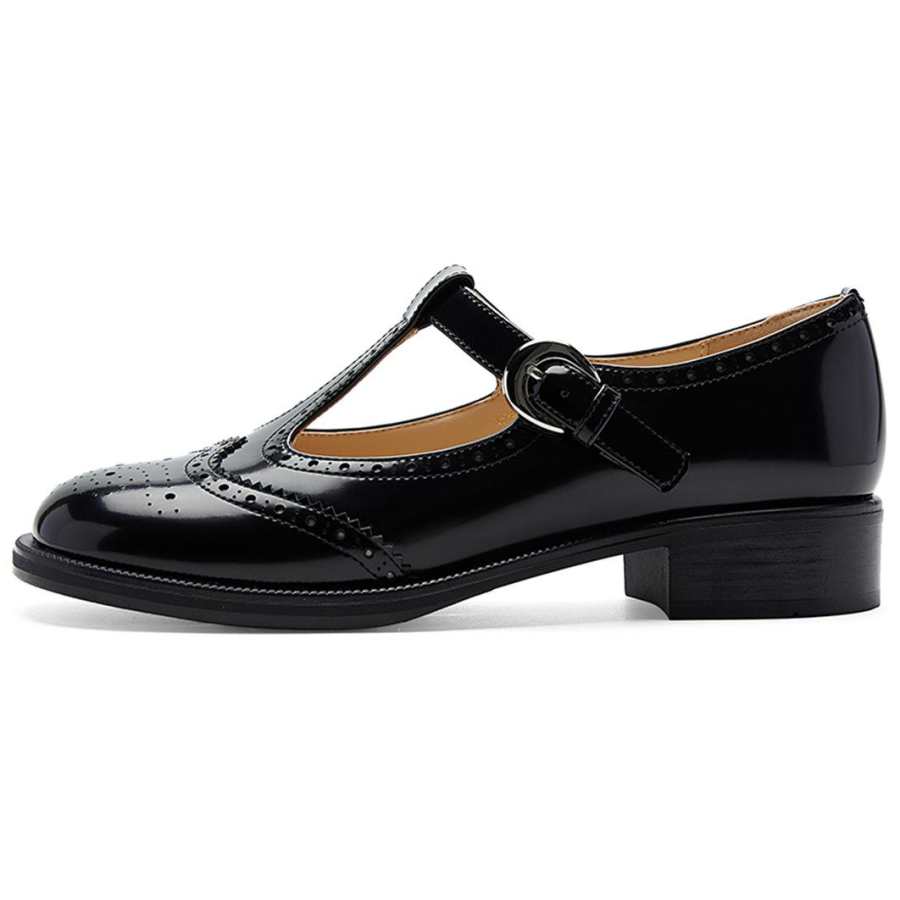 NINE WEST Cow Leather Chunky Heel Mary Jane Shoes 3.3cm Women's Black