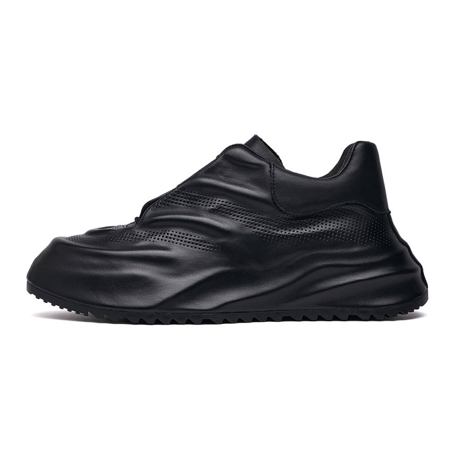 HUITE Top Grain Cow Leather Breathable Moisture Wicking Breathable Moisture Wicking Low top Casual Shoes Men's Black