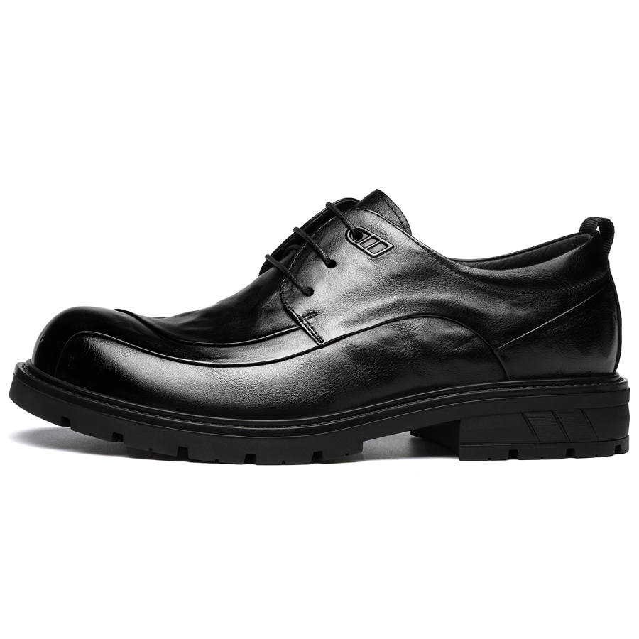 FAPAI Casual Leather Shoes Men's Low Top Black