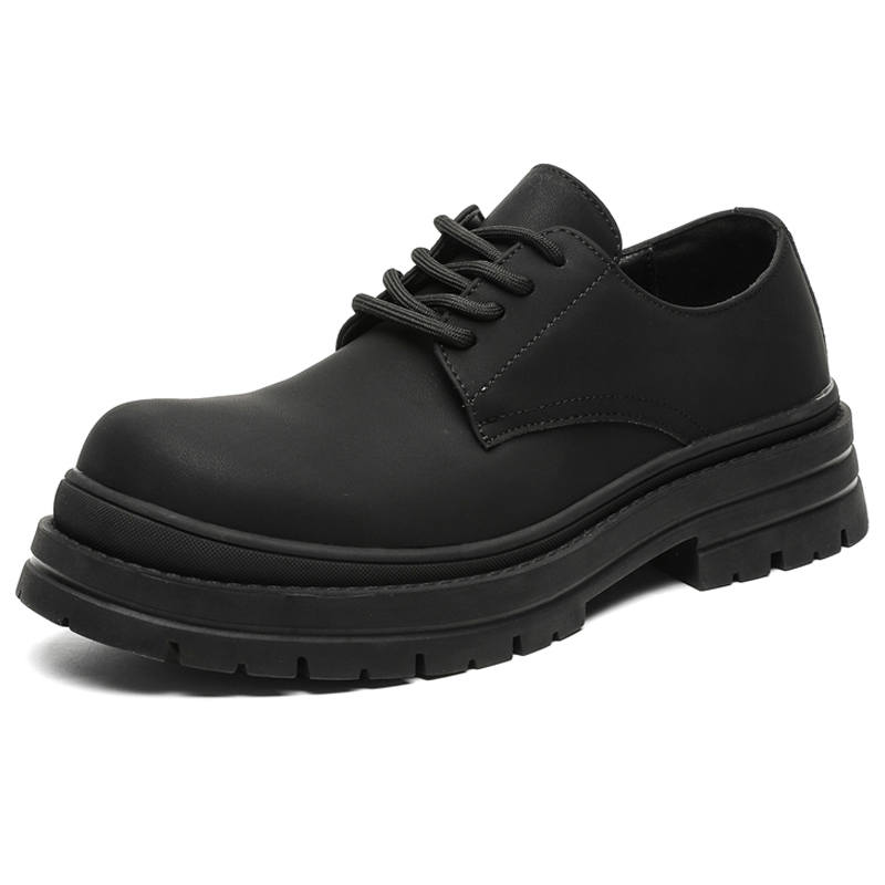 V05 Paris Derby Shoes, Men's Black British Leather Shoes, Height Increasing Comfortable Versatile, Lace Up Casual Shoes