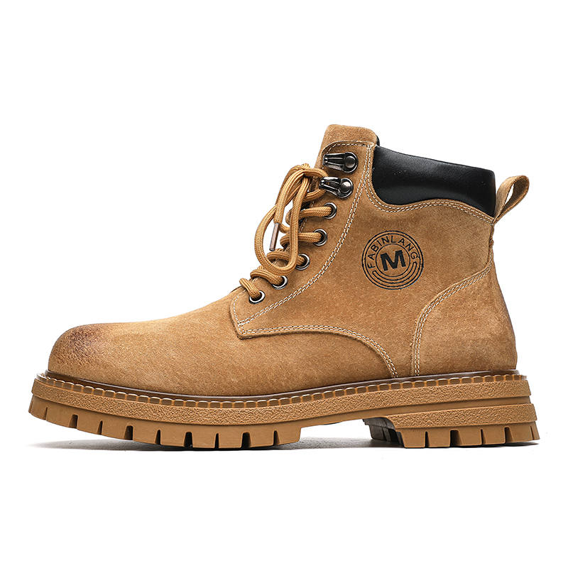 KAQIAODI Split Pig Leather Short Combat Boots Men's Yellow