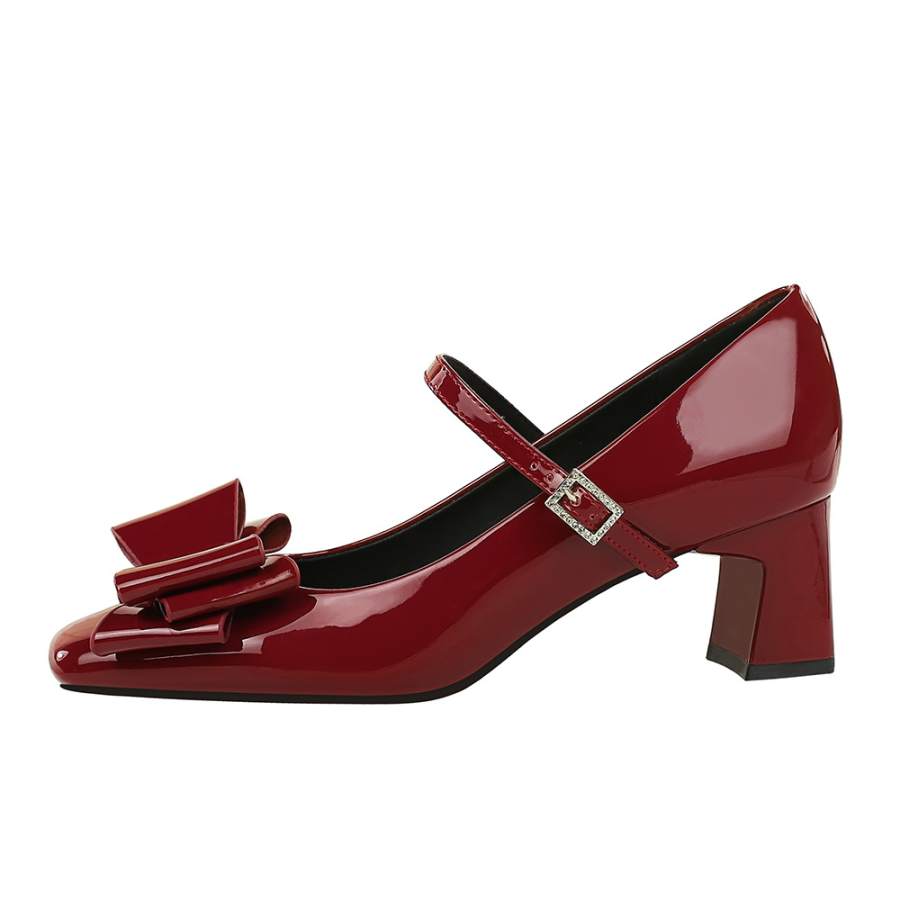 QITUMAUL Patent Leather Chunky Heel Mary Jane Shoes Women's